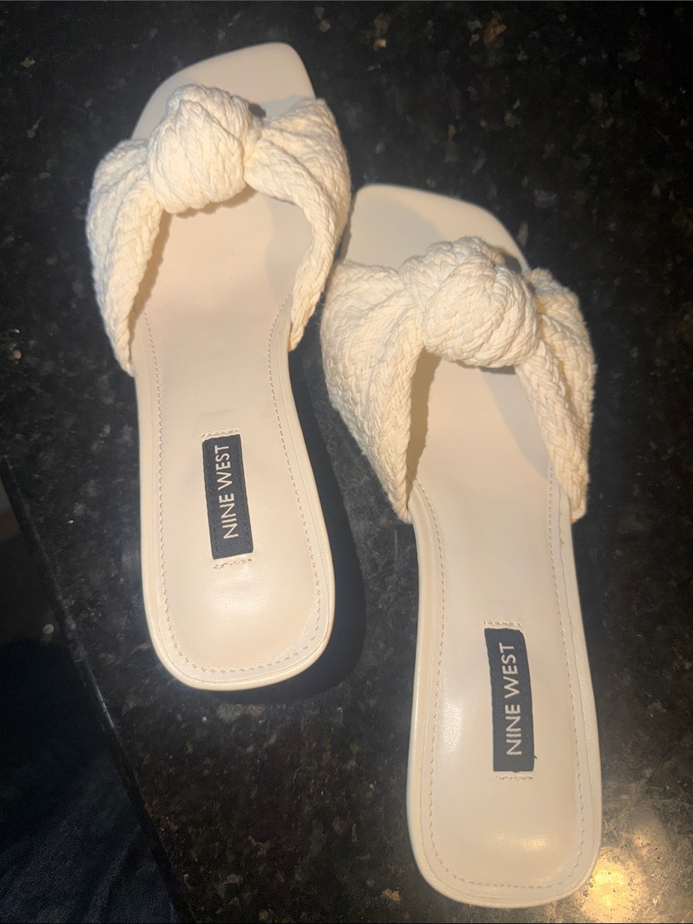 Nine West Cream Knotted Rope Slide Sandals